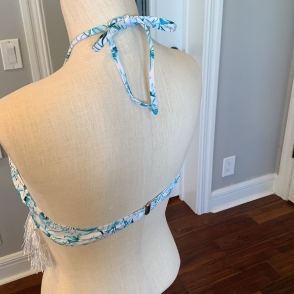 💐5/25 bikini top swim suit fun white tassels halter top tie unique - Picture 4 of 7